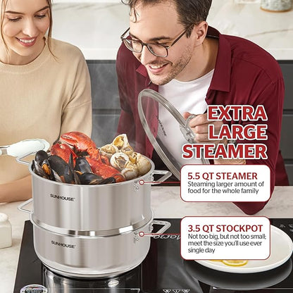 SUNHOUSE 2-Tier Stainless Steel Steamer Pot