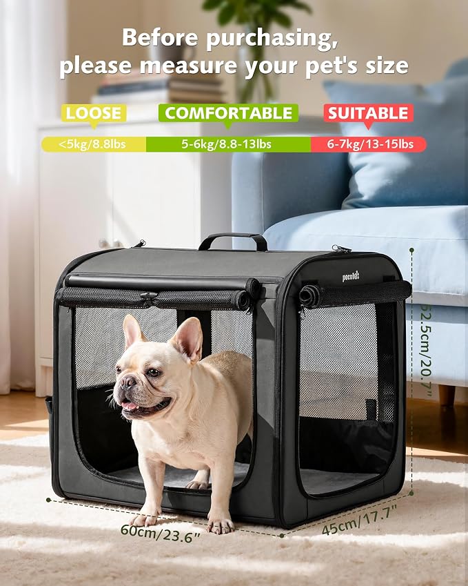 Dog Car Carrier Light Weight 24×17.7×20.5in, Foldable Dog Carrier, Dark Gray