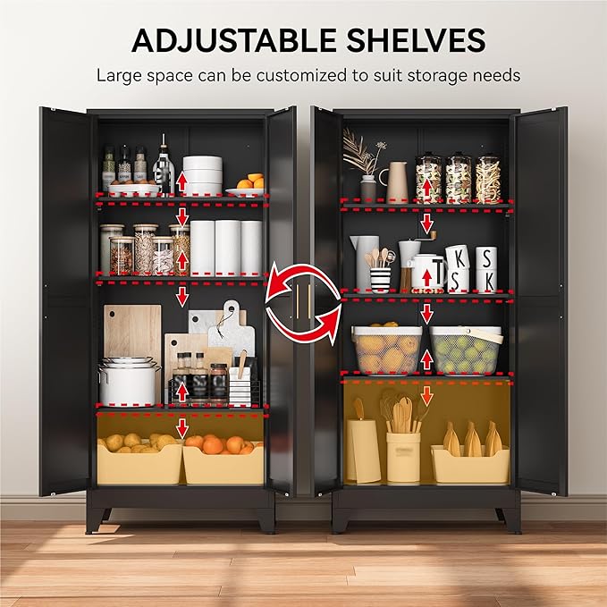 COFaR 61" Tall Pantry Cabinet in Black, Modern Storage Cabinet