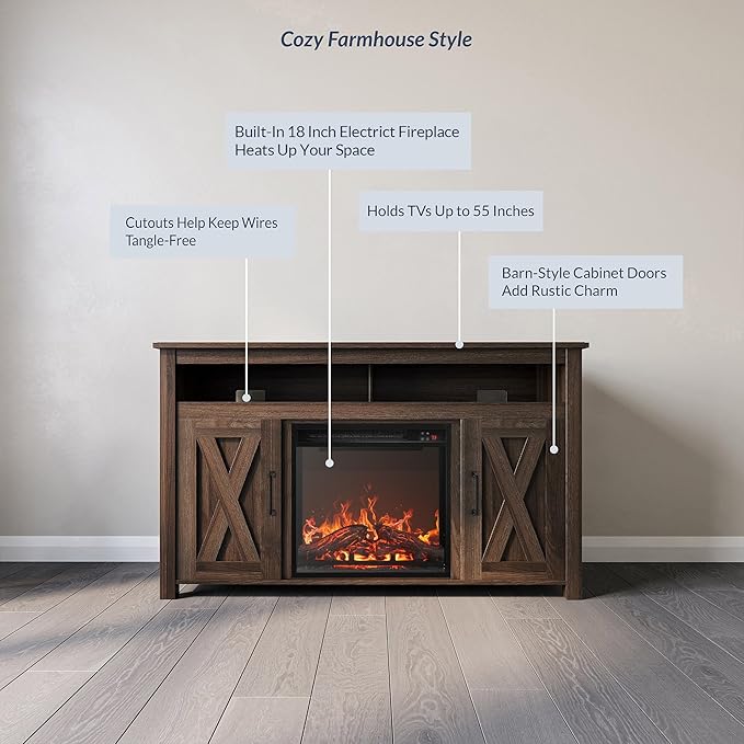 BELLEZE Modern 48" Barn Door Wood TV Stand