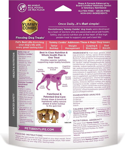 Yummy Combs Dog Dental Treats – Fish & Egg Protein – Vet VOHC Approved, Removes Tartar – A Daily Teeth Cleaning Treat for Medium Dogs (30 Count)
