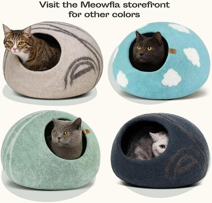 Cat Cave – Premium Felt Cat Bed Enclosure for Indoor Cats, Handmade Merino Wool (Pistachio, Large)