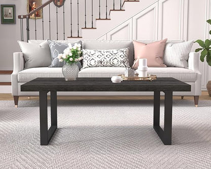 IBF Rustic Coffee Table, Wood and Metal Simple Industrial Modern Center Table, Minimalist Rectangle Wooden Farmhouse Cocktail Table for Living Room, Dark Gray Oak, 47 Inch