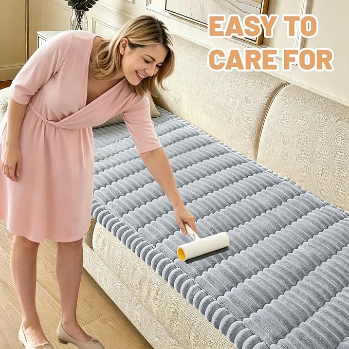 Couch Cover for Dogs Washable,Non Slip Fuzzy Durable Pet Friendly Cozy | Soft Slipcovers for 3 Cushion Sofa Cover,Plush Thick Protector Fits Mat Bed Leather & Fabric Couches (Light Grey,27.6"x59")