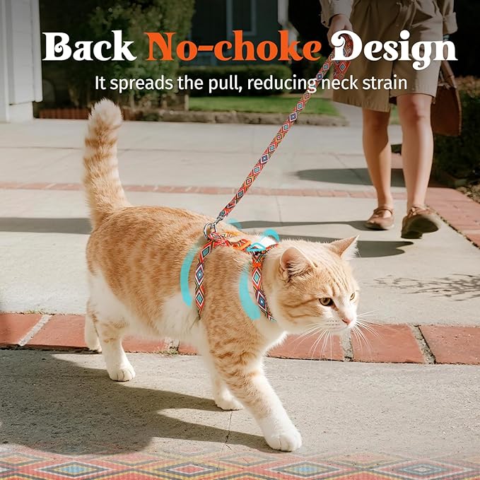 Dooradar Cat Harness and Leash, Escape Proof Adjustable Kitten Vest, Lightweight Soft Pet Straps, Easy Wearing for Small Medium Kitty Safe Walking Travel Control, Orange & Black, S