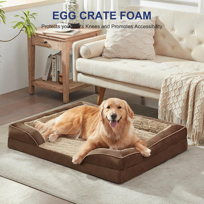 FURTIME Orthopedic Dog Beds for Large Dogs, Egg Foam Dog Bed with Ultra Comfy Supportive Foam, Washable & Waterproof Pet Couch, Nonskid Bottom