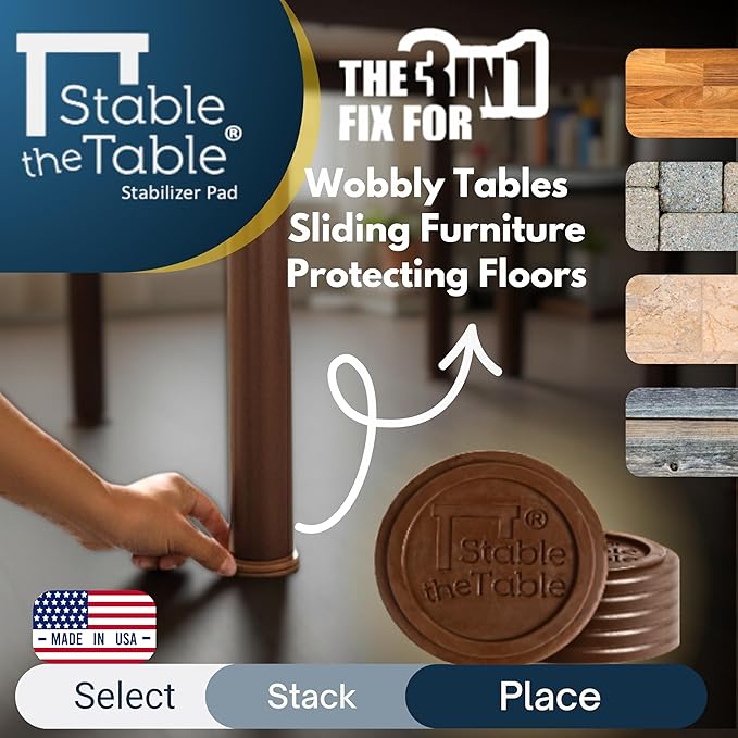 Stable The Table-24 Pack, Charcoal Round, Restaurant Table Leveler & Riser, Non Slip Stacking Furniture Pad, Floor Protector, Easy to Use Outdoor or Indoor on Tile, Patios and Decks, Made in USA
