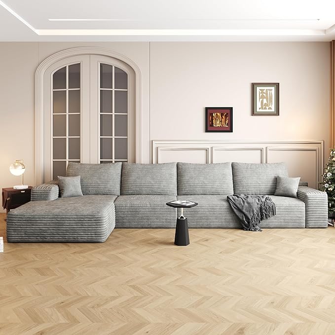 136" Sectional Couches for Living Room Modern Modular Sofa with L-Shape Couchs Upholstered Boneless Couch Deep Seat Sectional Couch with Chaise (Grey, Left Facing Chaise+3Seaters)