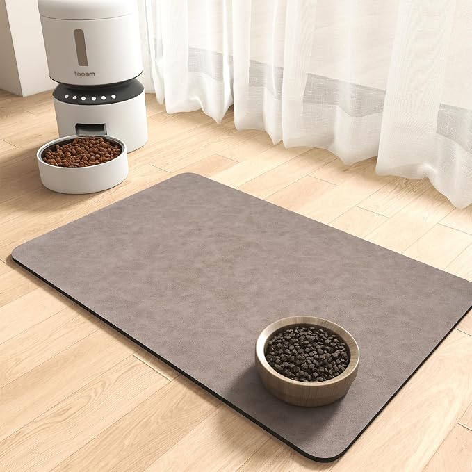 MontVoo-Absorbent Pet Feeding Mat-No Stains Pet Mat for Food and Water Bowl-Quick Dry Cat & Dog Food Mat Water Dispenser Mat-Pet Supplies Mat-Dog Water Bowl Mat for Messy Drinker,（Brown,16"x24"）