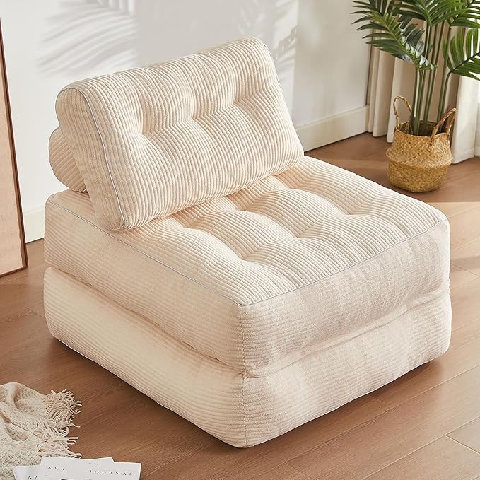 Afuson Folding Chair Bed, Futon Sofa, Floor Couch for Adults Chair for Living Room, Lounge Sofa, Convertible Sofa Bed, Small Couches for Small Spaces, Beige