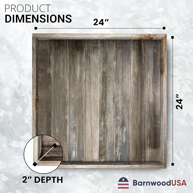 Wooden Ottoman Tray with Felt Pad – Decorative Couch Serving Tray Made with Real Rustic Reclaimed Wood - Perfect for Living Room Ottomans, Sofas, & Coffee Tables -24" x 24" - Natural Weathered Gray