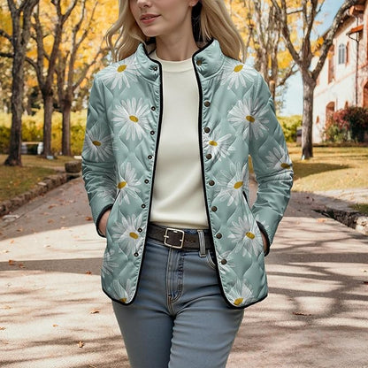 LIZALIG Women's Cropped Puffer Jacket Lightweight Floral Print Long Sleeve Padded Quilted Puffy Cardigan Coat
