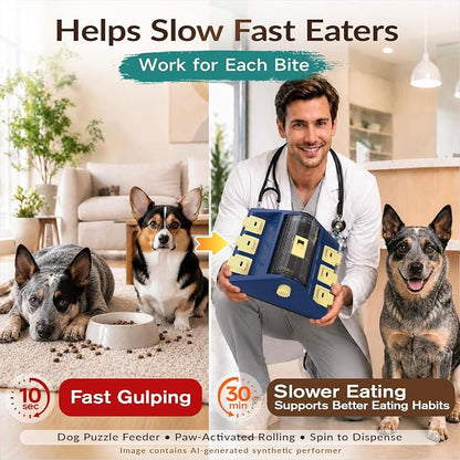 KADTC 2-Level Dog Puzzle Toy Rotating Treat Dispenser for Small/Medium Dogs | L. 4-cup capacity. Longer meals. Adjustable food flow. Burn energy. Beat boredom. Build brainpower. Meals become enrichment.