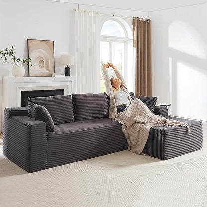 104 Inch Cloud Sectional Couch with L-Shape Chaise,Modern Upholstered Couches with Deep Seat,Corduroy Sponge Compressed Sofa for Living Room, Bedroom,No Assembly Required (Dark Grey)