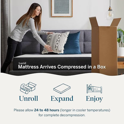 Lucid 8 Inch Memory Foam Mattress - Medium Plush Feel - Infused with Refreshing Bamboo Charcoal and Cooling Gel - Bed in a Box - Temperature Regulating - Pressure Relief - Breathable - Full Size