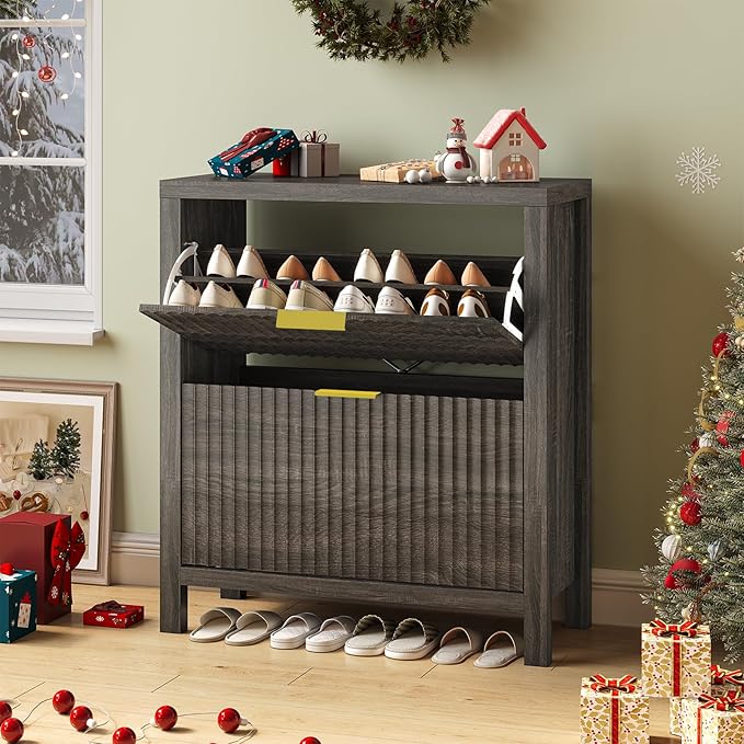 Shoe Cabinet Storage for Entryway, Fluted Shoe Cabinet