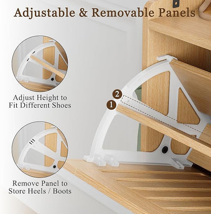 wanan 31.5" Shoe Cabinet with 2 Flip Slatted Drawers, Adjustable & Removable