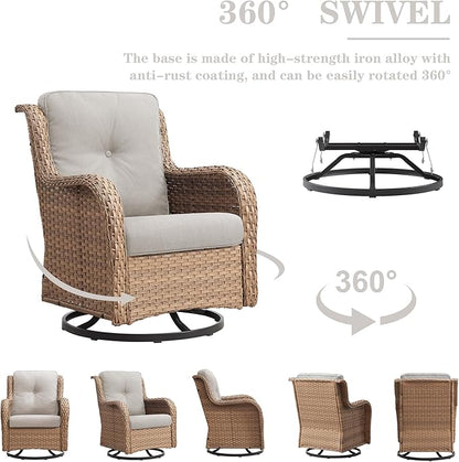 Belord Wicker Outdoor Furniture Patio Furniture Set - 6 Piece Patio Conversation Set with Swivel Rocker Chairs, Loveseat Sofa, Ottomans and Coffee Table, Beige Cushion