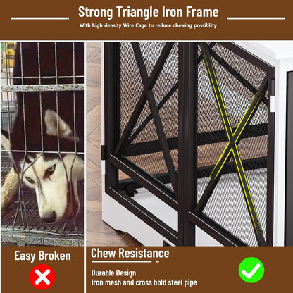 COZPAW Large Dog Crate Furniture - 48 inch Heavy Duty Dog Kennel Indoor for XLarge Breed with Double Doors, Wooden Dog Cage XL Modern Decorative End Table Pet House (White)