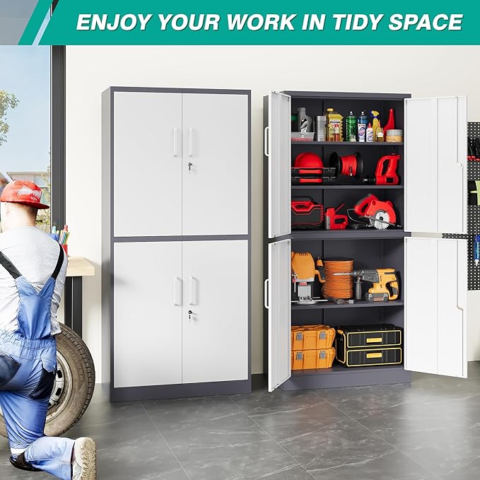 SISESOL Storage Cabinets With Doors And Shelves, Adjustable Layers