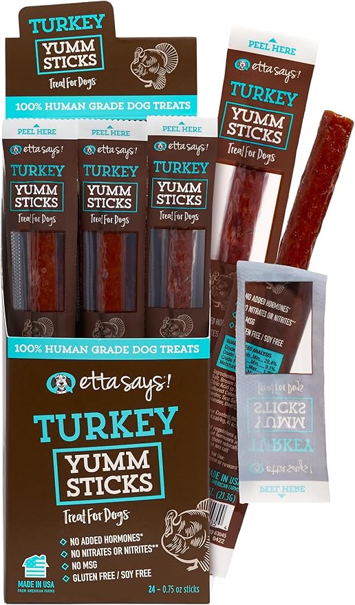 etta says! Yumm Sticks - Real Meat Turkey Dog Jerky Treats - Human Grade - Made in The USA (24 Count Pack of 1)