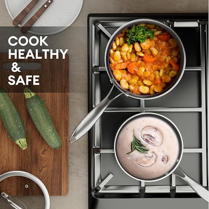 COOKER KING 3 Quart Stainless Steel Saucepan, Nonstick Sauce Pan, Ceramic Suce