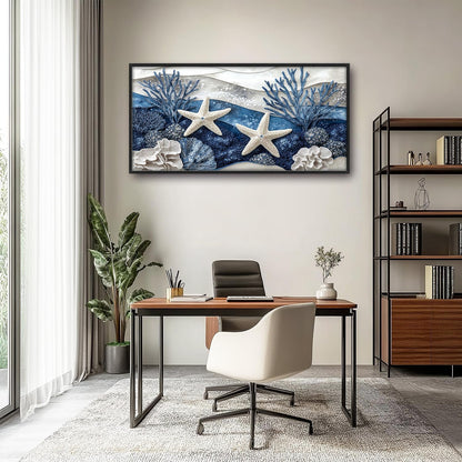 Large Starfish Nautical Wall Art for Living Room, Ocean Canvas Oversized Wall Decor, Sea Animal Modern Framed Pictures Painting Print Artwork for Bedroom Office 60"L x 30"W