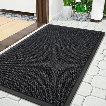 Yimobra Doormat Outdoor Indoor Entrance 36 x 17, All-Season All-Weather Front Door Mat, 100% Waterproof Welcome Matt for Floor Garage Outside Entry, Stain and Fade Resistant,Black Grey