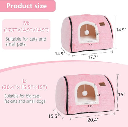 cat Bed cave-cat beds for Indoor Cats,Soft and Comfortable Cute cat Bed，cat House,with Removable Washable Cushioned Pillow,Enclosed pet Bed,Kitty pet hut、Hideaway,Small Large Dog Tent (Pink)
