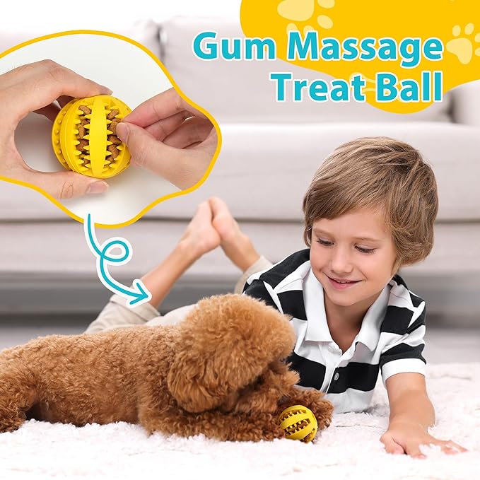 PrimePets Dog Puzzle Toy 4 Pack, Interactive Treat Dispensing Dog Toys, Slow Feeder Ball for Small Dogs and Puppies, Enrichement Toy Balls for Teething, Fetching and Playing