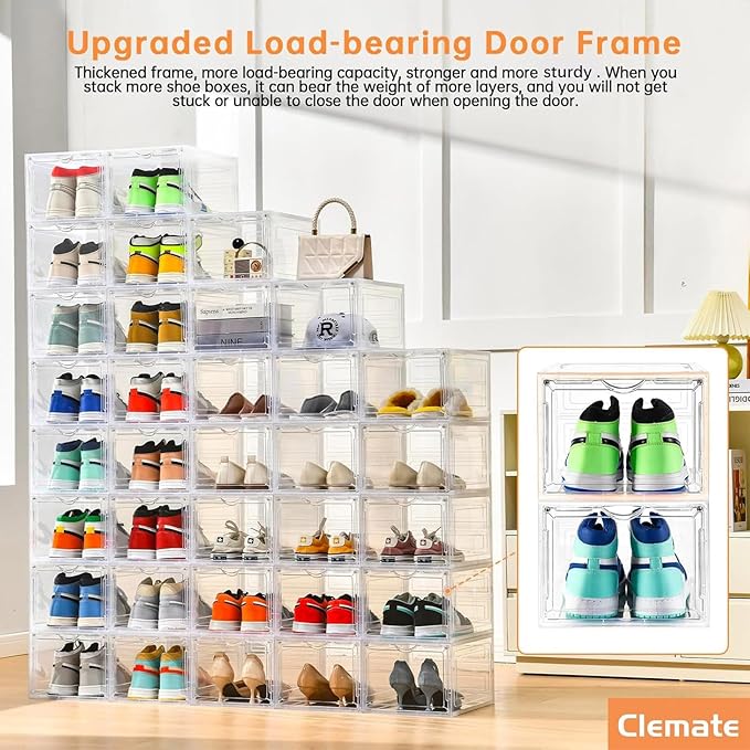 Clemate Upgraded X-Large Shoe Storage Box, 8 Pack, Shoe Box Clear Plastic