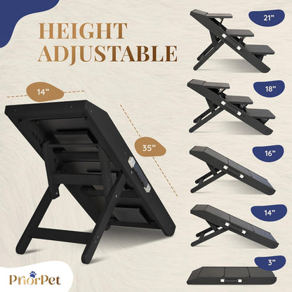 Dog Steps for Bed & Couch 2-in-1 Dog Stairs/Ramp - Height Adjustable Dog Ramp for Couch 7” - 20” - Pet Stairs, Dog Stairs for Small Dogs - Easy to Move Pet Steps with Landing Platform, Black