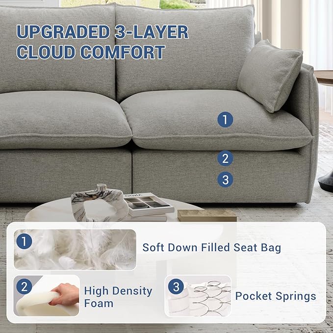 Lopzeho Cloud Modular Sectional Sofa, Waterproof Down Filled Sectional Sofas, High Backrest V Shaped 5 Seater Sectional Couch with Ottoman, Modern Modular Couch with Removable Cover, Light Gray