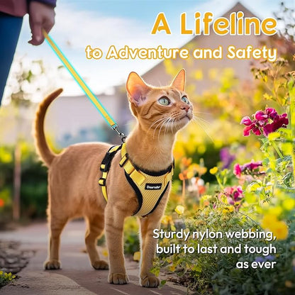 Dooradar Cat Harness and Leash Set, Escape Proof Safe Adjustable Kitten Vest Harnesses for Walking, Easy Control Soft Breathable Mesh Jacket with Reflective Strips for Cats, Yellow, S