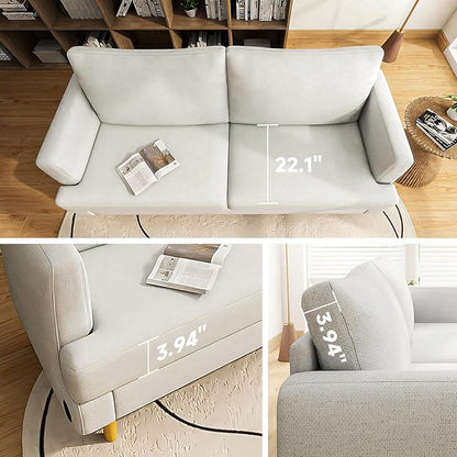 Loveseat Sofa Couch for Living Room with USB Type C Ports – Beige Upholstered 70" Small Couches for Bedroom, Office or Apartment–Modern 2-Seater Deep Seating with Soft Cushions & Sturdy Frame