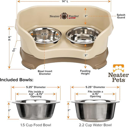 Neater Pet Brands Neater Feeder Deluxe Mess Proof Dog Bowls Elevated for Small Dogs Under 19 lbs, Made in USA, No Spill Raised Dog Food Bowl Stand Feeding Station, Food and Water Bowl Set, Cappuccino