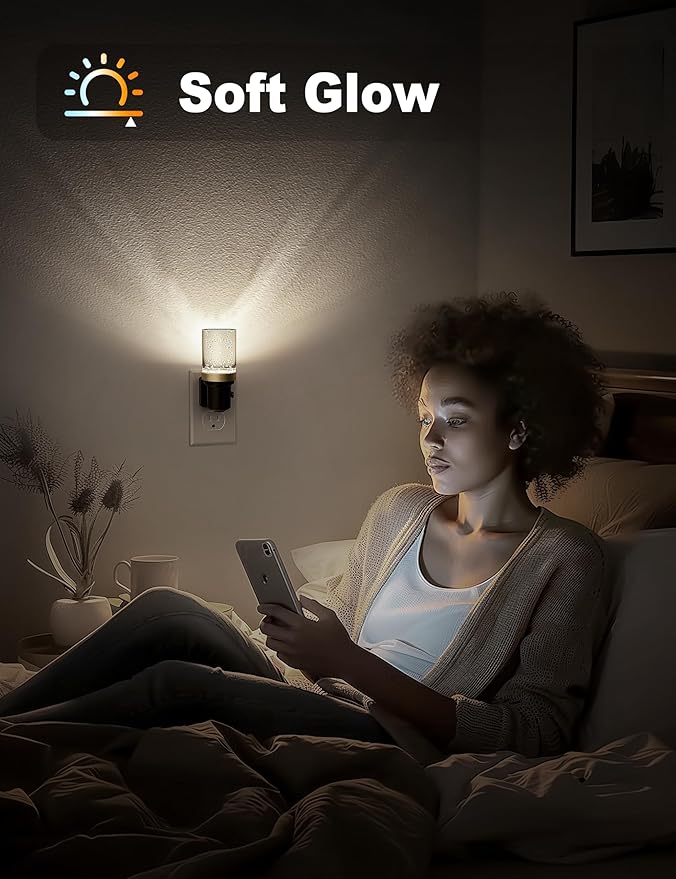 JandCase Night Light, Dimmable Night Lights Plug into Wall, Auto On/Off Light Sensor Nightlight, 5000K Daylight White 0-100LM Brightness LED Night Light, Bathroom Hallway Bedroom Decoration