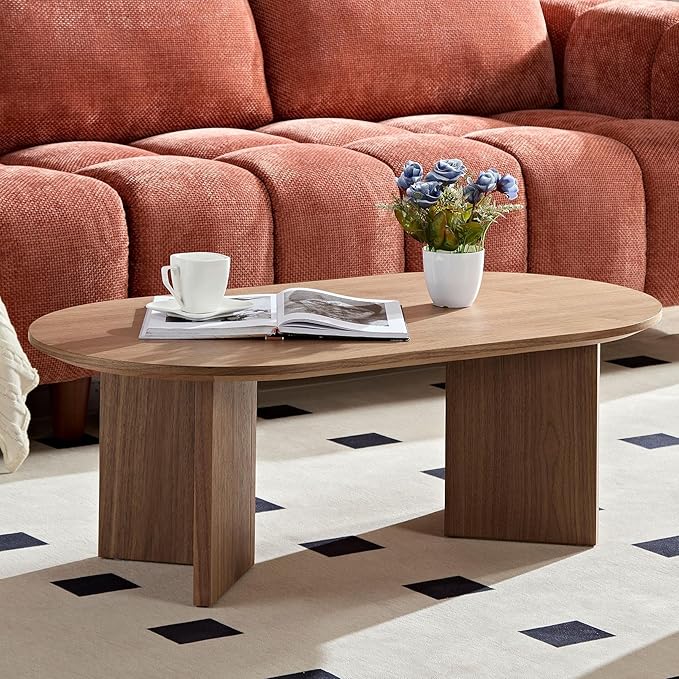 KEVINSPACE W39.37 Oval Coffee Table for Living Room Home Modern CoffeeTable with Design CoffeeTable Legs Wood Accent Center Table Mid Century Minimalist Tea Table Cocktail Table Office Walnut