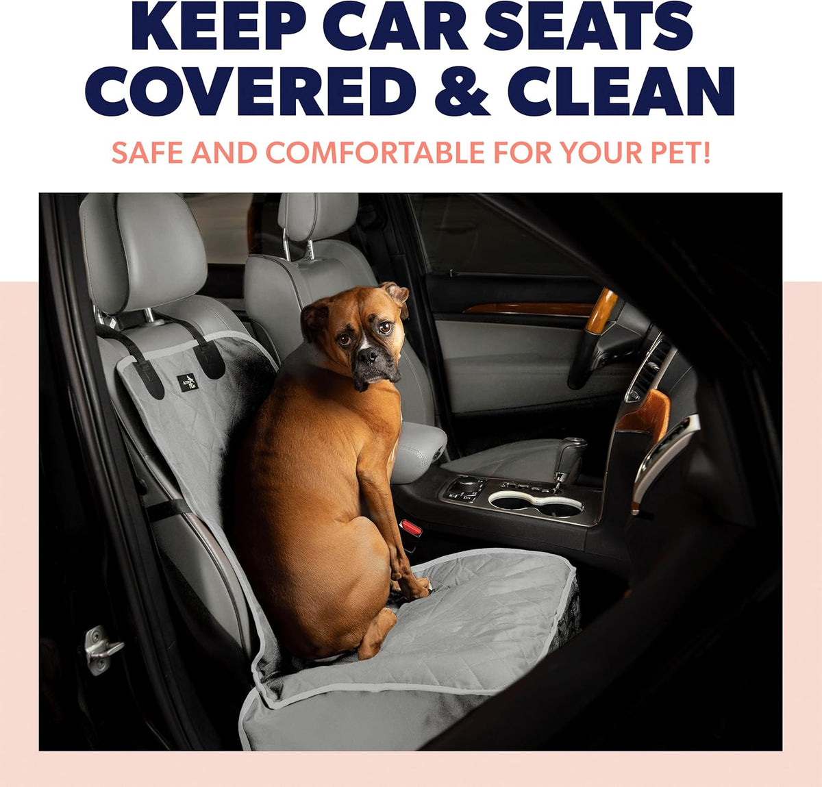 Active Pets Dog Car Seat Cover, Waterproof Front Seat Protector for SUV Truck Sedan, Pet Safety Travel Comfort System with Universal Fit, Grey