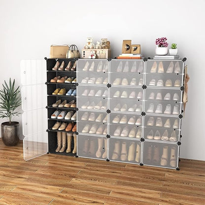Portable Shoe Rack with Door, 64 Pairs Cabinet Easy Assembly, Plastic