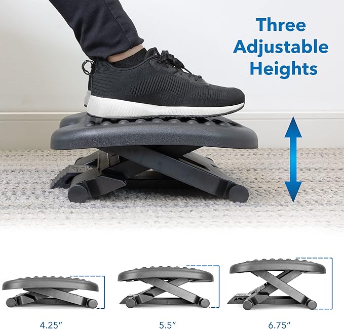 Mount-It! Ergonomic Under Desk Footrest with 3 Height Levels |Height Adjustable Tilting Foot Stool | Home Office Footrest with Massage Surface for Improved Circulation (MI-7801)