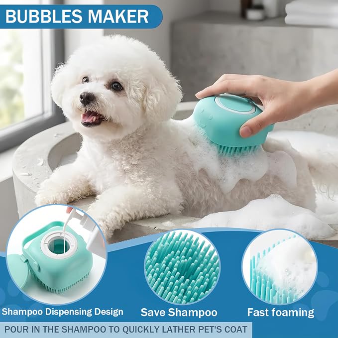 6PCS Dog Bath Kit & Dog Brush Kit for Dogs & Cats - Professional Pet Grooming Tools Set with Shedding Brush, Bath Scrubber, Dematting Comb & Storage Bag - Complete Dog Washing Essentials, Blue