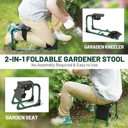 H-OMMEASSY Garden Kneeler and Seat, Foldable Gardener Stool with Soft Kneeling Pad, Ergonomic Knee Seat for Gardening Farm Work, Multifunctional Gardening Gifts for Women Mom Men Seniors