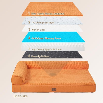 EHEYCIGA Orthopedic Dog Bed, Medium Memory Foam Dog Bed, Pumpkin | Small Dog Sofa with Washable Removable Cover, Waterproof Pet Couch for Crate with Nonskid Bottom, 35x22x6