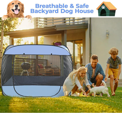 EighteenTek XLarge Popup Portable Dog Houses, 5.3'x4'H Assembly-Free Gazebo-Style Dog Cot Cat Playpen Screen Pet Tent Sun Shade Shelter Dog Bed with Canopy for Outdoor, Anti-Bugs with Leakproof Bottom