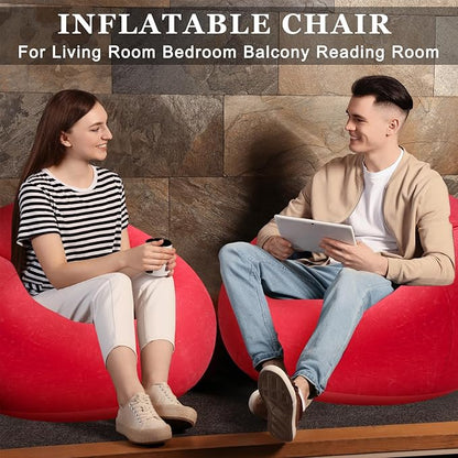 Realspring 2 Pcs Inflatable Bean Bag Chairs with Electric Air Pump Outdoor Blow up Chair Inflatable Lazy Sofa Folding Portable Loungers Couch for Living Room Bedroom(Red)