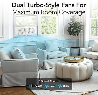 Comfort Zone Window Fan for Bedroom, 9 inch 3 Speed Dual Fans