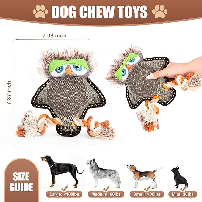 Tough Durable Squeaky Dog Toys for Aggressive chewers Interactive to Keep Them Busy, Funny Cute Plush Dogs Toy for Small Medium Large Breed Chewer Best Cute Birthday Gift (New Owl)