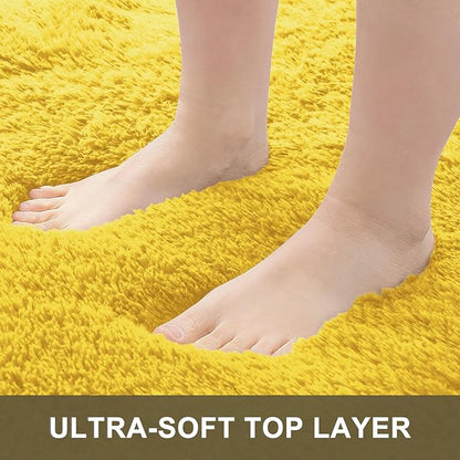 OLANLY Area Rugs for Living Room Bedroom, Machine Washable 4x5.9 ft Soft Fluffy Shaggy Bedside Rug, Indoor Floor Carpet for Kids Girls and Boys, Dorms, Nursery Rooms, Home Decor Aesthetic, Yellow
