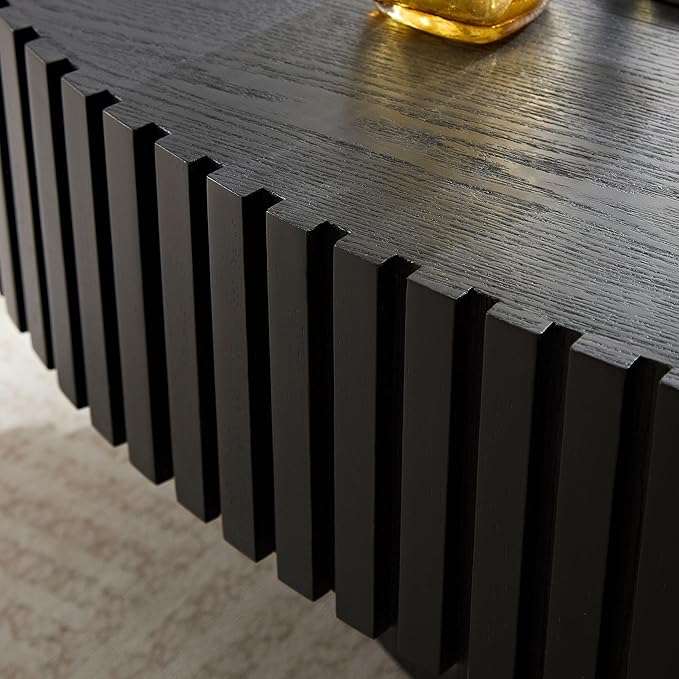 43.7'' Oval Wood Coffee Table,Modern Handcraft Drum Coffee Table for Living Room, Small Center Table with Sturdy Pedestal (Black, L43.7 x W24.8 x H13.38)